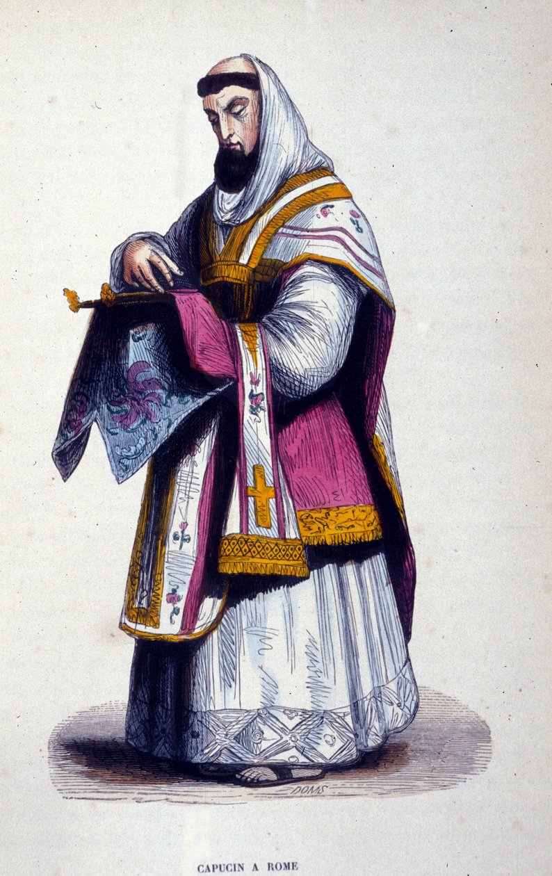 Kapusiner i Roma. Gravering fra et album på religiøse ordre, Paris av Unknown artist