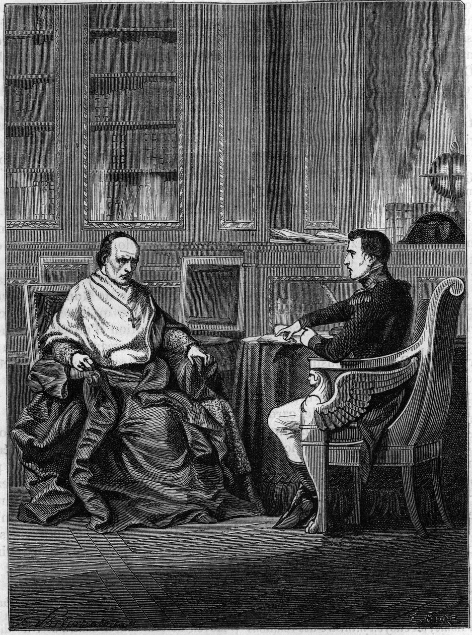 Kardinal Giambattista Caprara, kalt legat i Paris av Pius VII, ble mottatt i Malmaison av Napoleon Bonaparte i 1801 av Unknown artist