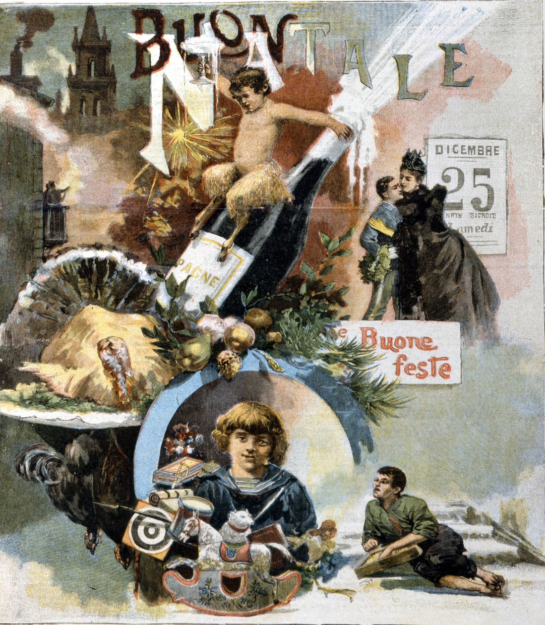 Italiensk gratulasjonskort til jul. 1893. av Unknown artist