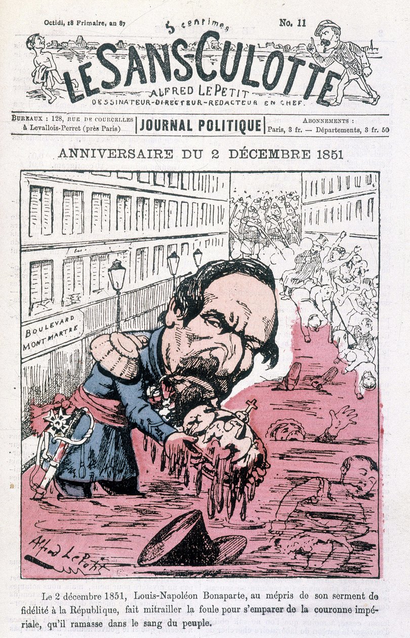 Tegneserie om statskuppet til Napoleon III av 2. desember 1851 - i "" Le sans-panlotte"" av Unknown artist