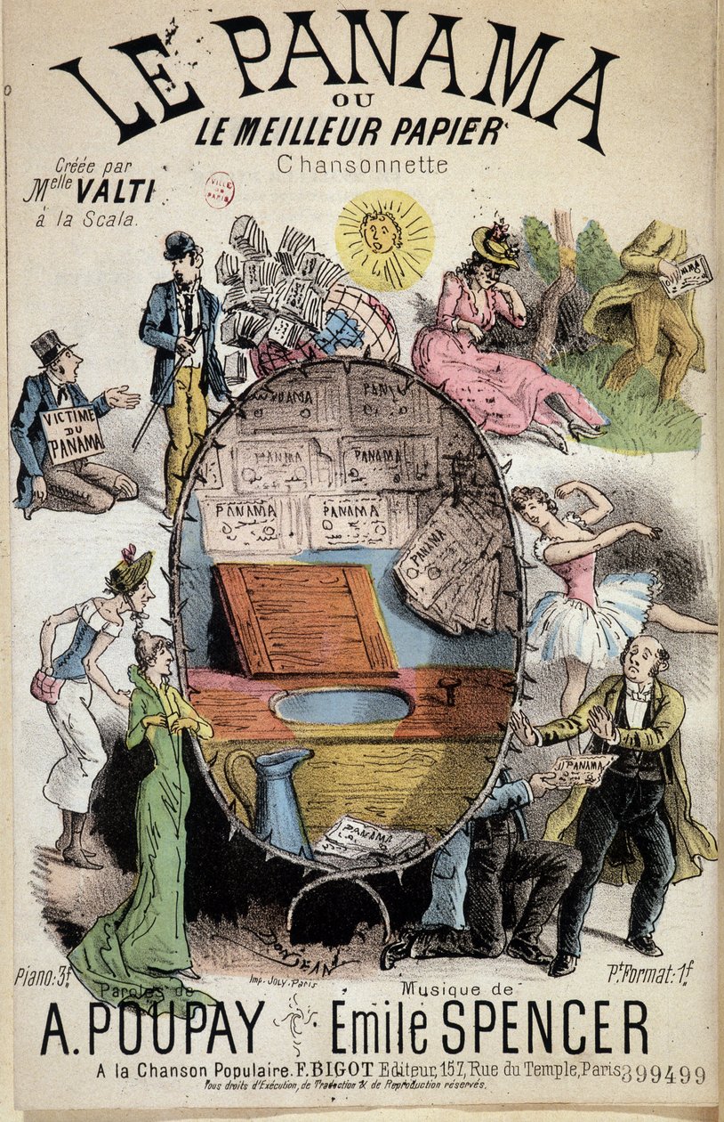 Tegnesang "Panama or the best paper"" laget av Miss Valti à la Scala, tekst av Poupay og musikk av Emile Spencer, sd 1800-tallet av Unknown artist