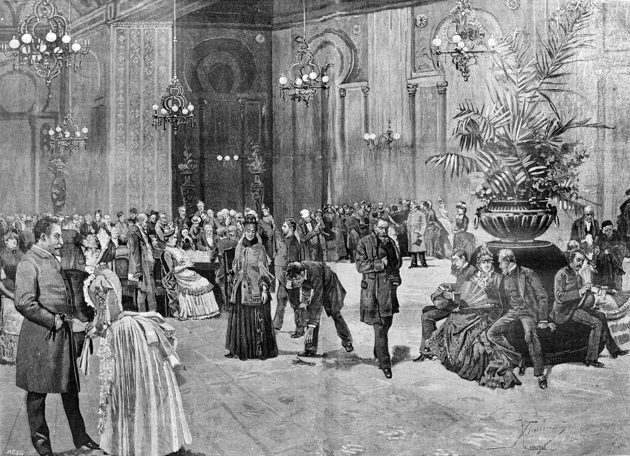 Kasinorommet i Montecarlo, Monaco. 1800-talls gravering av Unknown artist