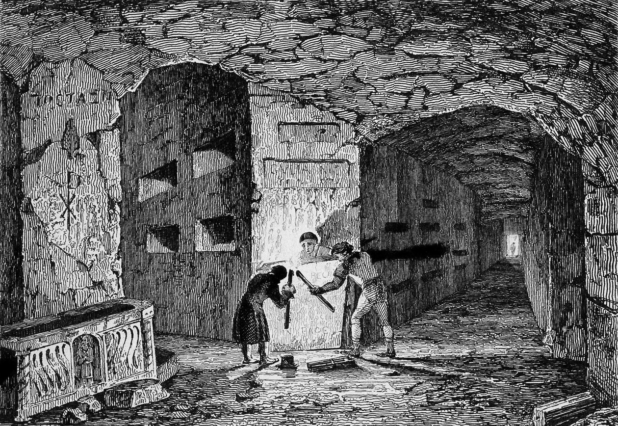 Catacombs of Rome. Engraving 19th century. av Unknown artist