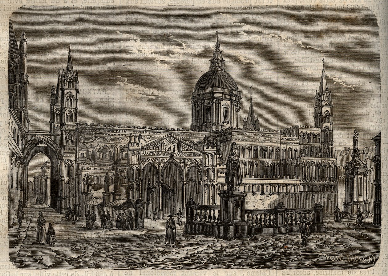 Cathedrale de Palermo - Palermo katedral - Palermo katedral - gravering i "" Dictionnaire populaire illustrious "- 1864 - av Joseph Decembre og Edmond Allonier - av Unknown artist