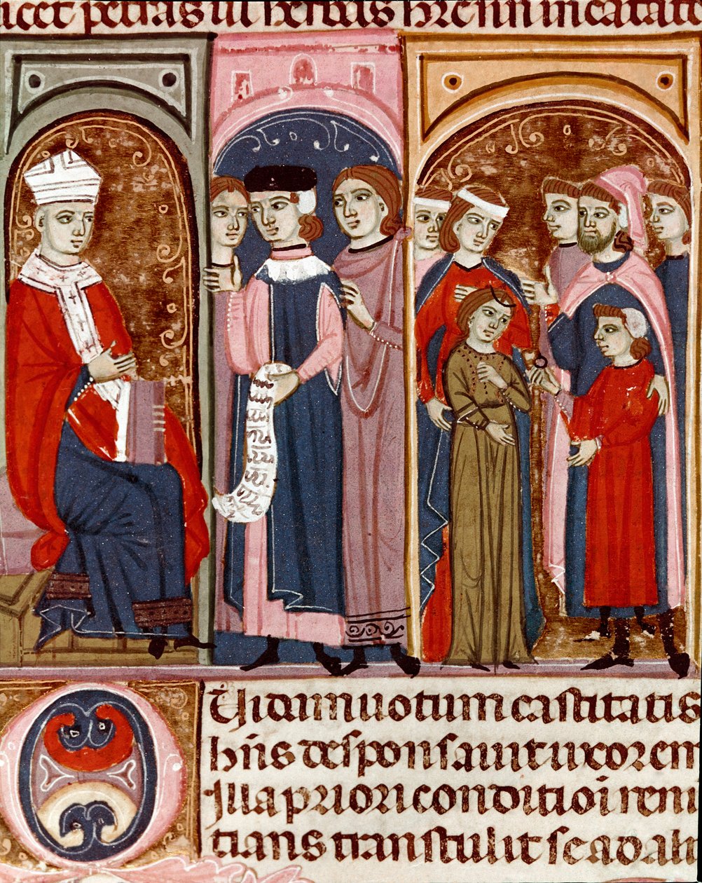 Feiring av et miniatyrekteskap fra Justinian Code (Codex Justinianus), en samling av lover og institusjoner omfordøyd under den romerske keiseren Justinian I av Byzantium (483-565) av Unknown artist