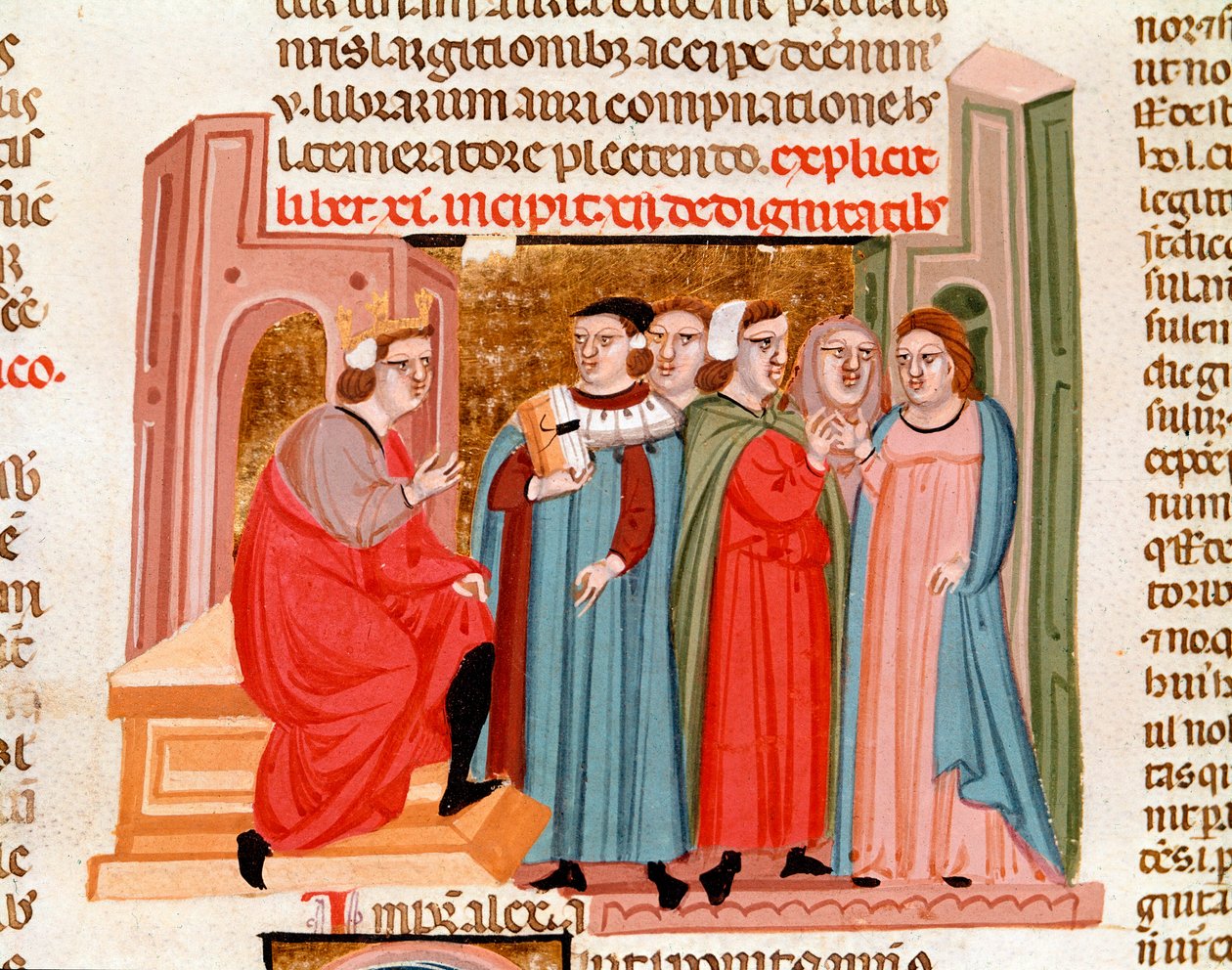 Feiring av et bryllup på tiden til keiser Justinian (483-565). Miniatyr hentet fra "Justinianus Istitutiones"" Padua fra 1300-tallet, Biblioteca capitolare av Unknown artist