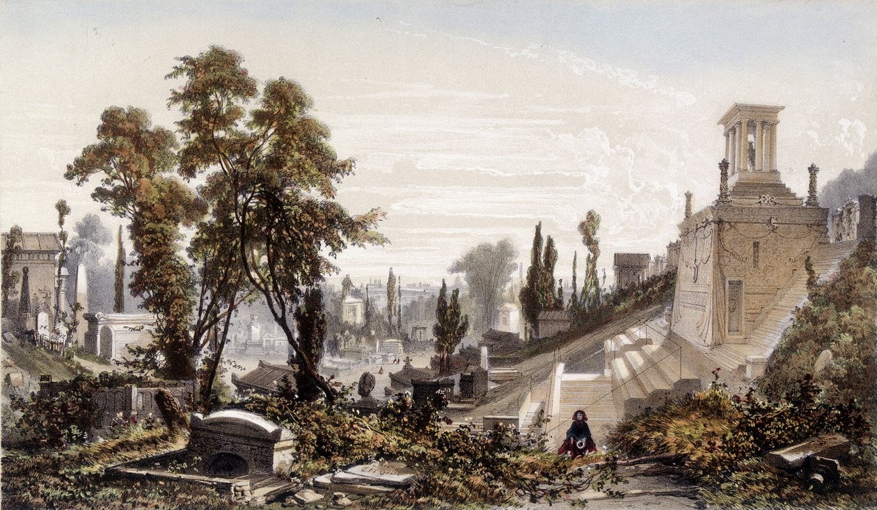 Kirkegården til Père Lachaise - litografi av Unknown artist