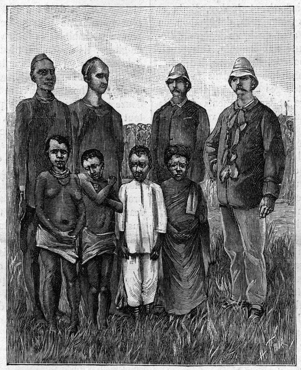 Central African Pygmees has been joined by English and Sudanese officers. (From a photograph). Engraving in “” La Nature: revue des sciences et de leurs applications aux arts et a l