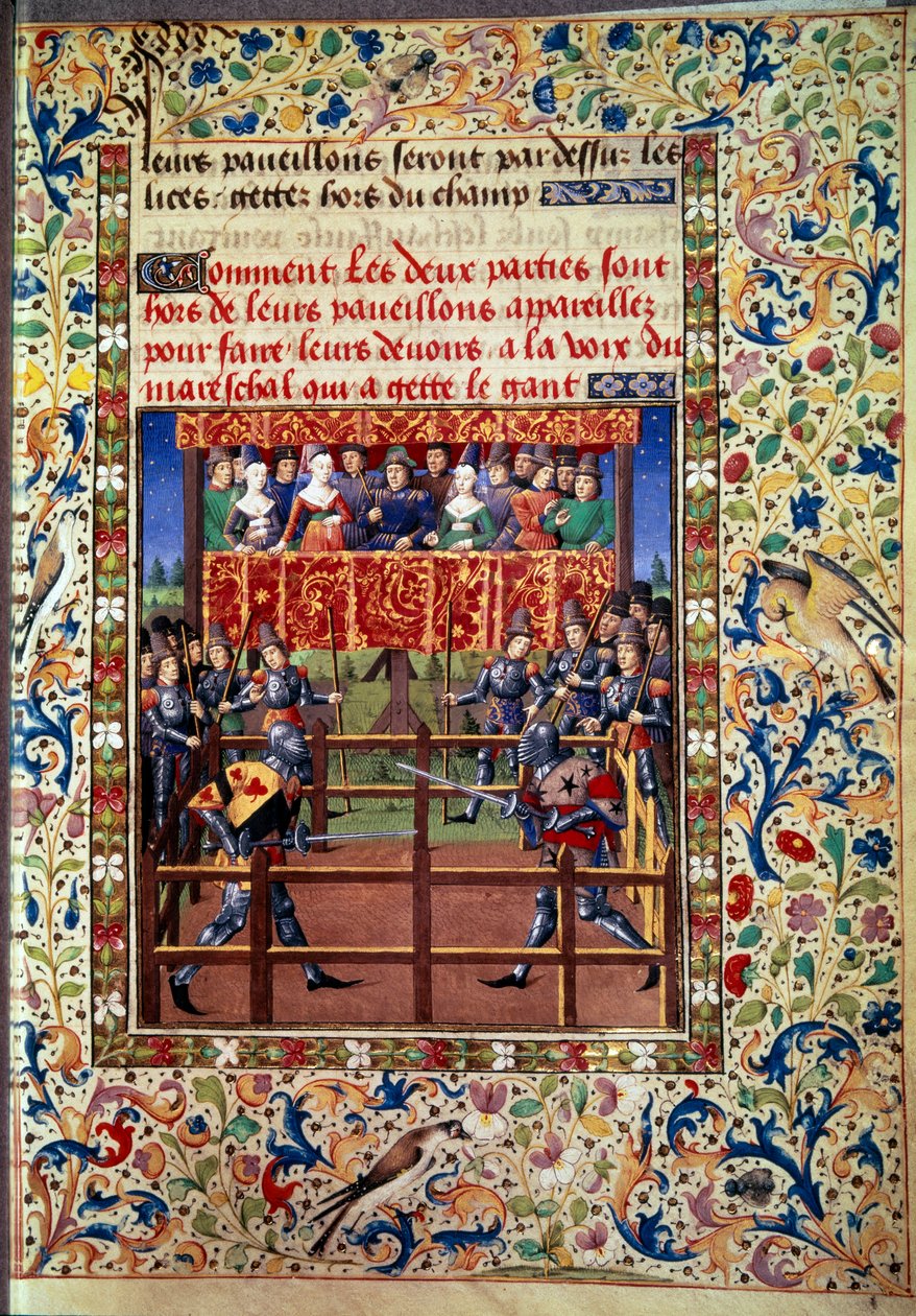 Seremonier og ordinanser som løfte om kamp: duell i lukket felt mellom to riddere Miniatyr fra et manuskript av Jean de Rolin (1400-tallet) 1460 Paris, B.N. av Unknown artist