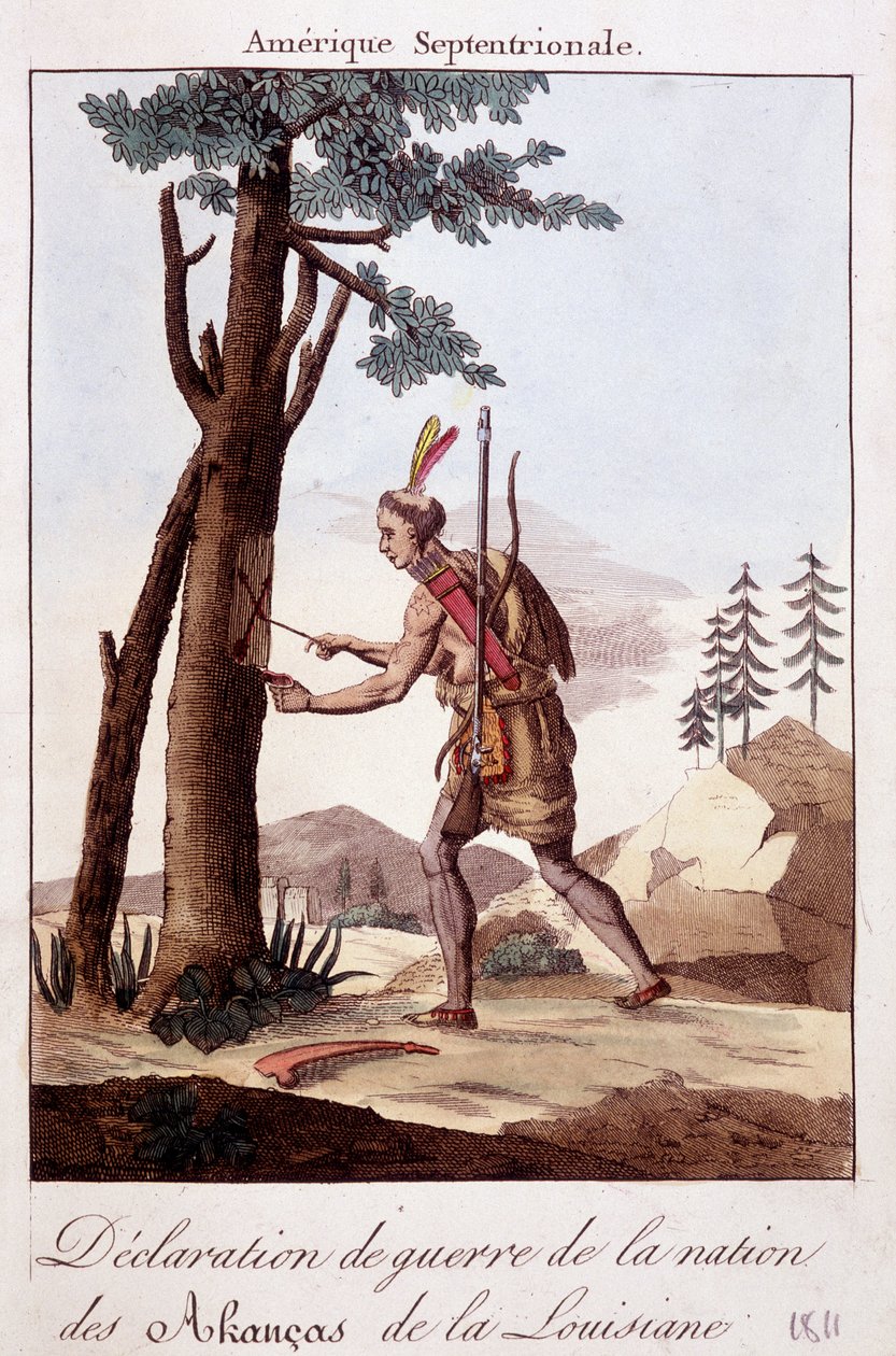 Seremoni for krigserklæringen blant Akancas-indianerne i Louisiana - gravering av Unknown artist