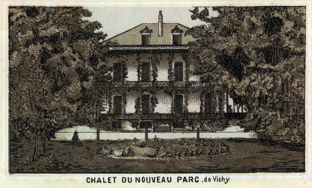 Chalet av den nye parken Vichy (Allier og Auvergne-regionen). Kromolitografi fra slutten av 1800-tallet. av Unknown artist