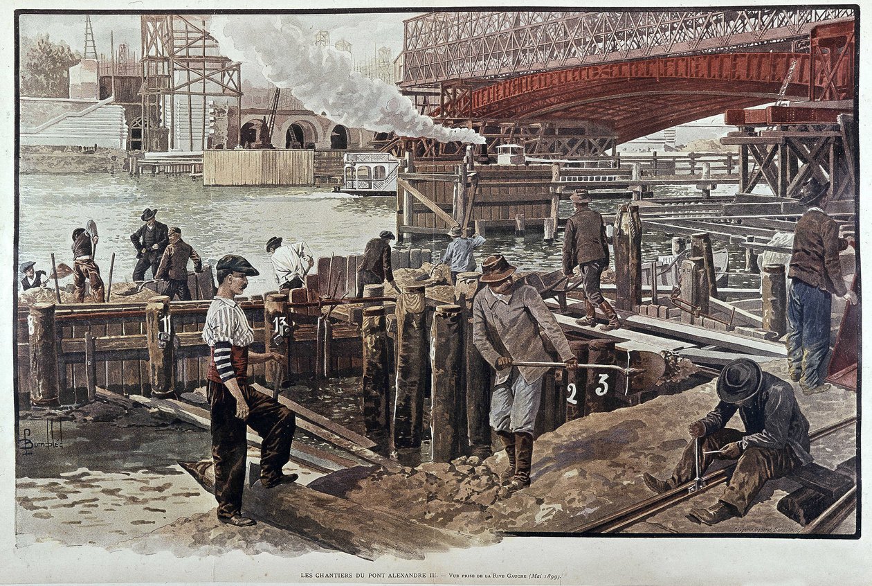 Bygging av Alexandre III-broen - i "" Le petit journal"" 05/1899 av Unknown artist