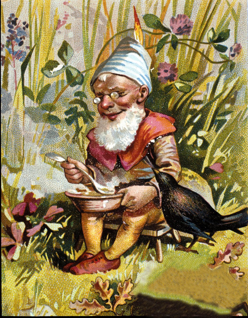 Karakteren til dvergen eller farfadet spiser suppe. av Unknown artist