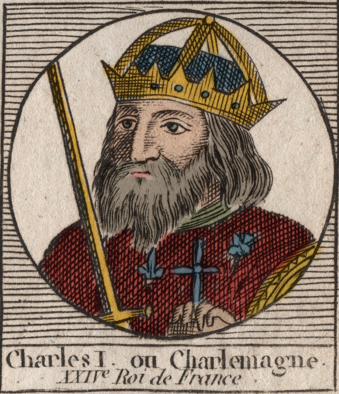 Charlemagne (Carolus Magnus, Charles the Great) (747-814) Frankenes konge og den kristne keiseren av Vesten - gravering fra "Instruction sur l