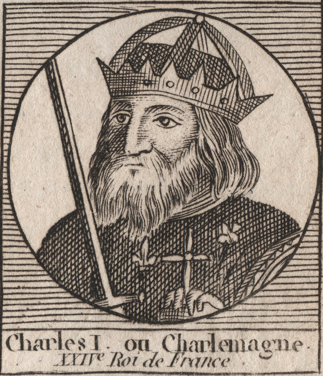 Charlemagne (Carolus Magnus, Charles the Great) (747-814) Frankenes konge og den kristne keiseren av Vesten - gravering fra "Instruction sur l