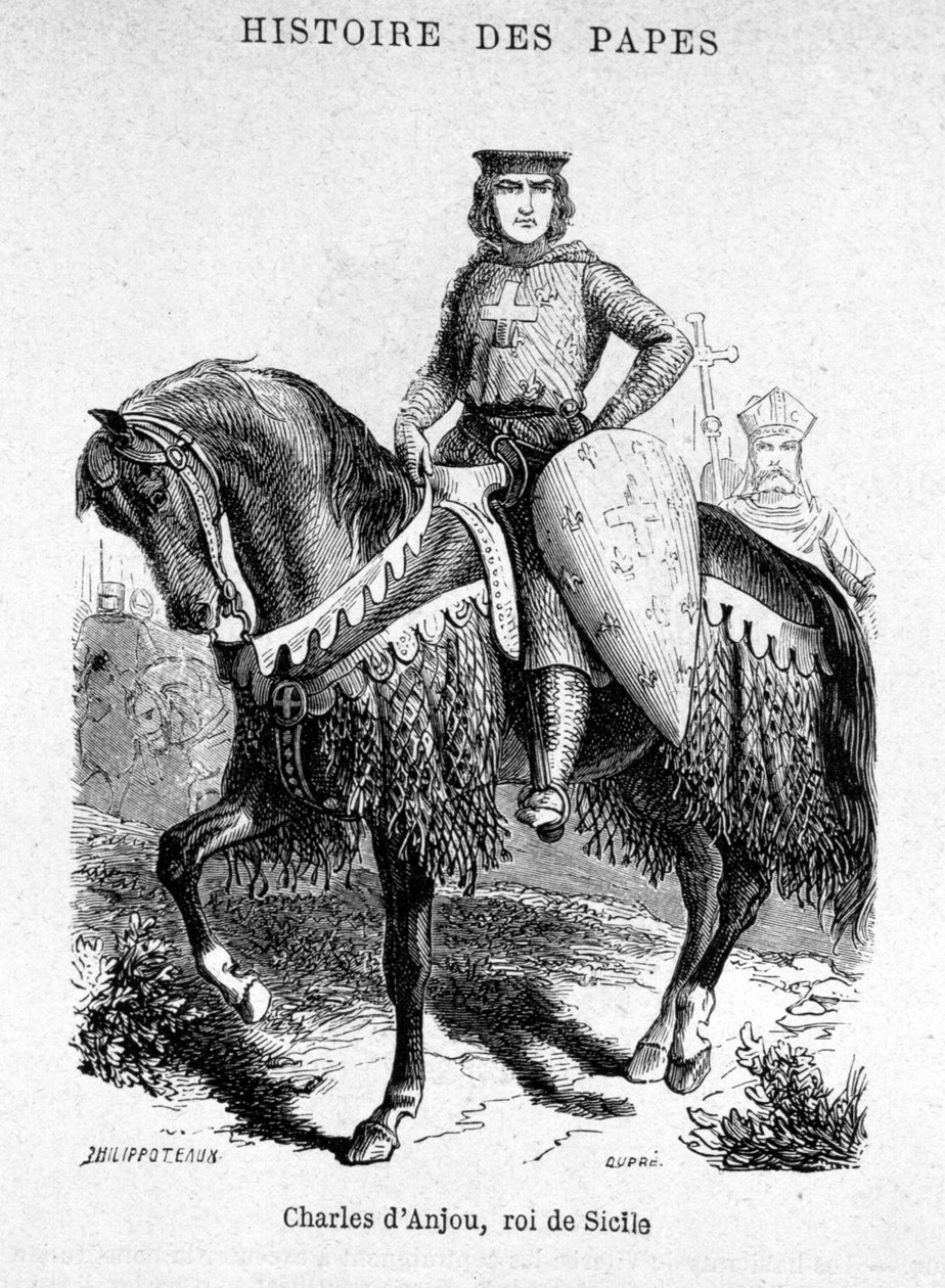 Charles av Anjou, konge av Sicilia - Illustrasjon i "History of Popes, Kings, Queens, Emperors, through the Centuries" av Maurice Lachatre av Unknown artist