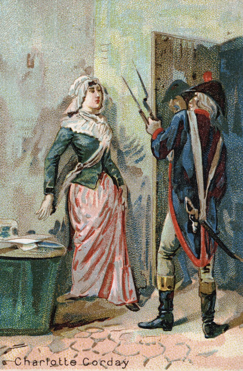 Charlotte Corday (1768 - 1793) etter drapet på Marat. Liebig-kromolitografi fra 1800-tallet av Unknown artist