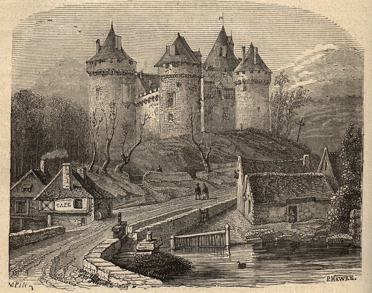 Chateau de Combourg - Ille-et-Vilaine Bretagne - gravering i "" PATRIE" - PECTUREQUIREQUE BESKRIVELSE AV FRANKRIKE I 6 BIND AV LUCIEN HUARD - slutten av 1800-tallet av Unknown artist