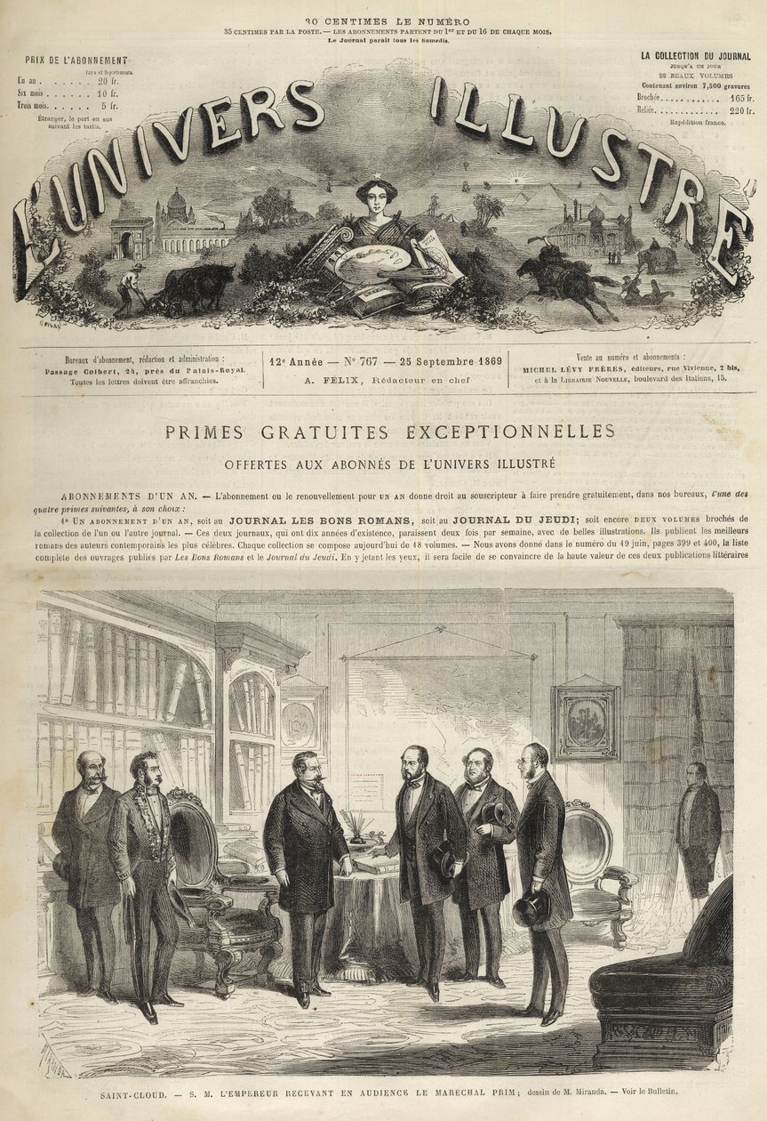 Chateau de Saint-Cloud Napoleon III mottar Juan Prim (spansk general og statsmann) (Juan Prim av Unknown artist