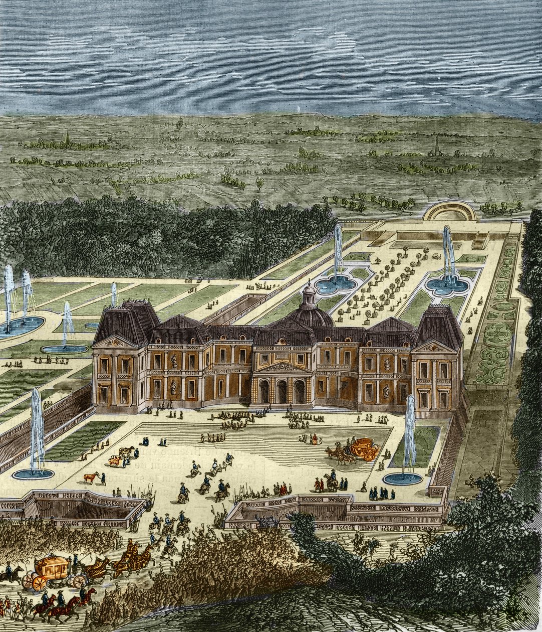 Chateau de Vaux Le Visomte (Vaux-Le-Vicomte) at the time of King Louis XIV. Engraving of the 19th century. av Unknown artist