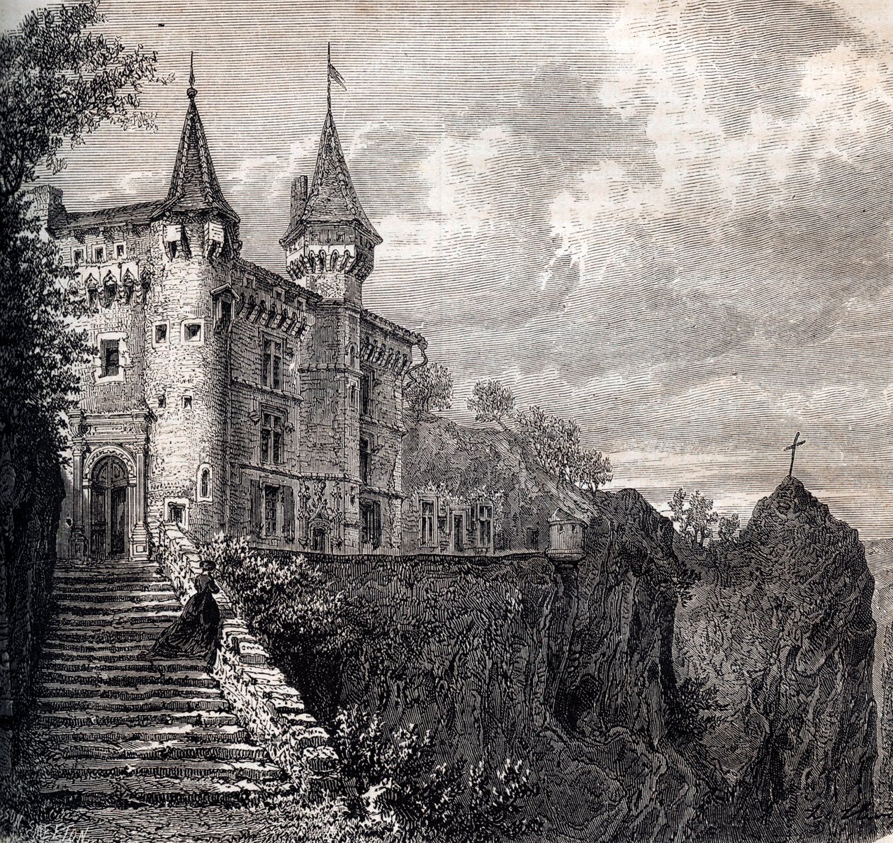 Chateau de la Rochelambert (chateau-de-la-rochelambert) ved Saint Paulien - Haute-Loire - Auvergne-Rhone-Alpes - gravering rundt 1867 av Unknown artist