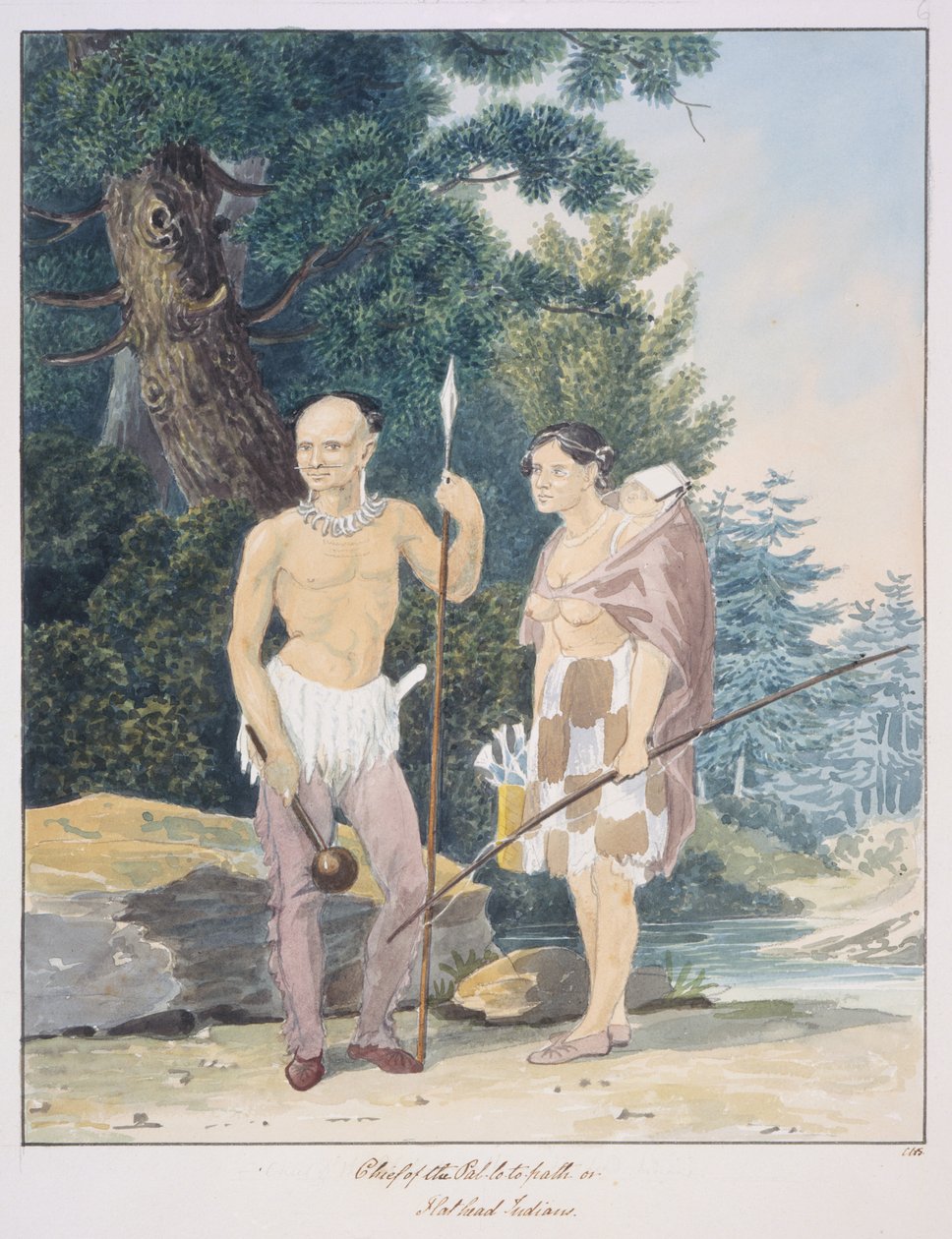 Sjef for Pal-lo-to-path eller Flathead-indianerne, ca. 1843-50 (akvarell) av Unknown artist