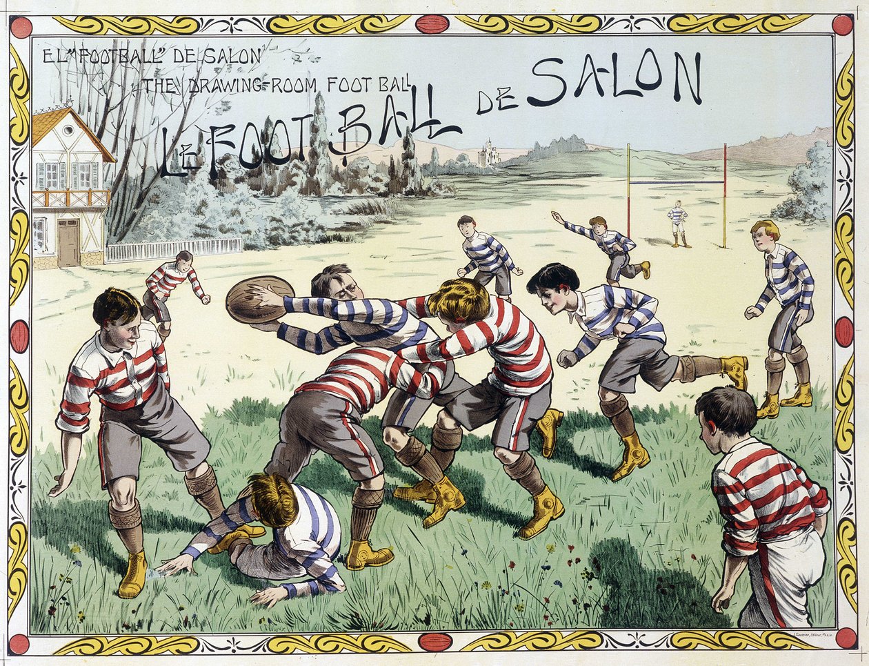 Barn som spiller rugby - tegning, sent på 1800-tallet av Unknown artist