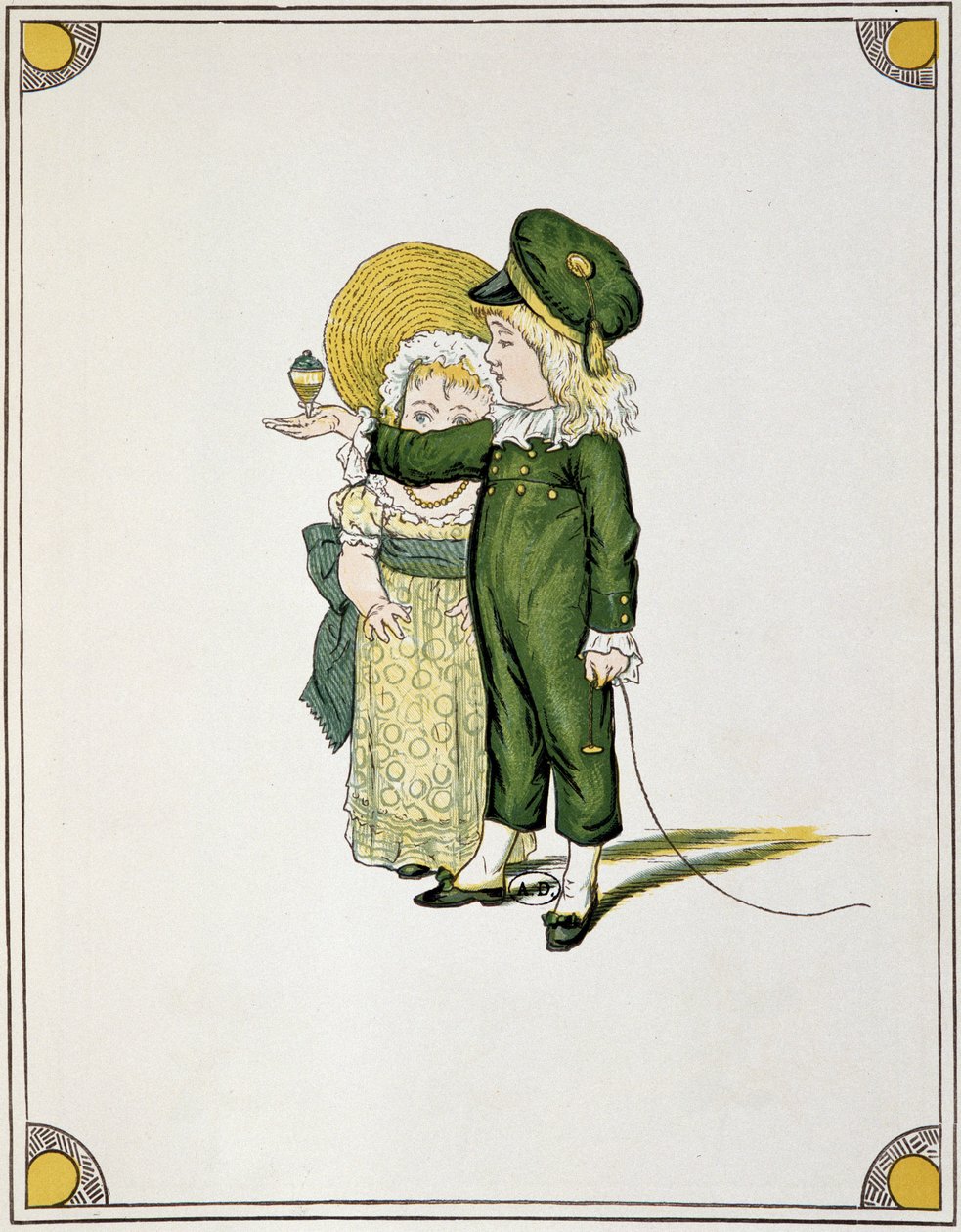 Barn som leker på toppen - tegning av Unknown artist