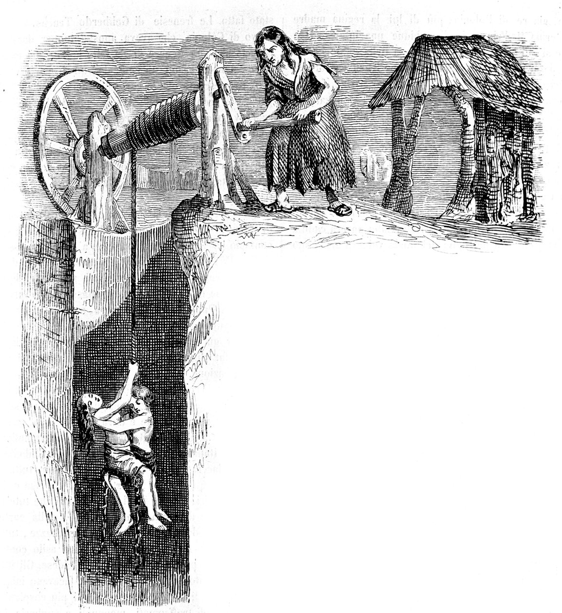 Barns nedstigning til en kullgruve i England, ca 1840. av Unknown artist