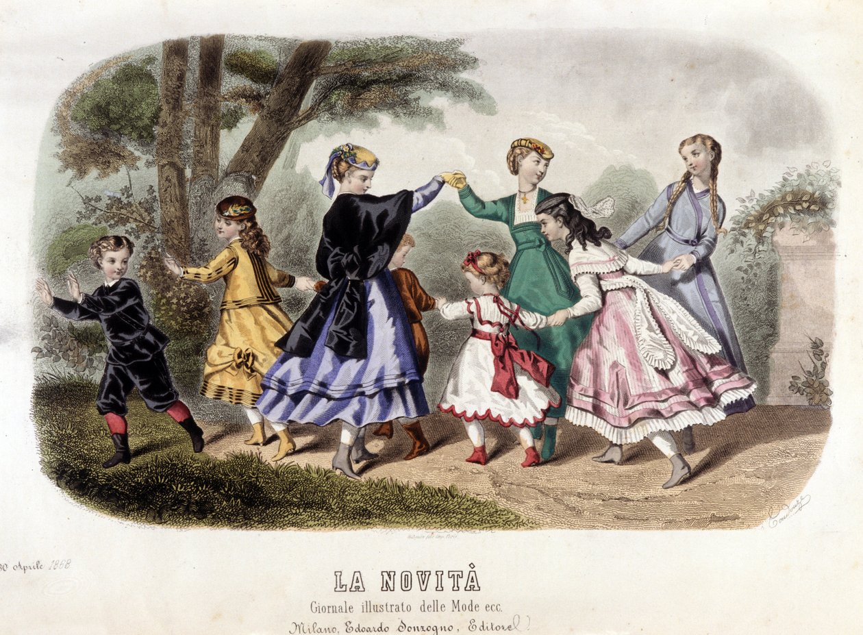 Barneleker: borgerlige småjenter som gjør runden. Plate hentet fra "" Journalen illustrerer moduser"". av Unknown artist