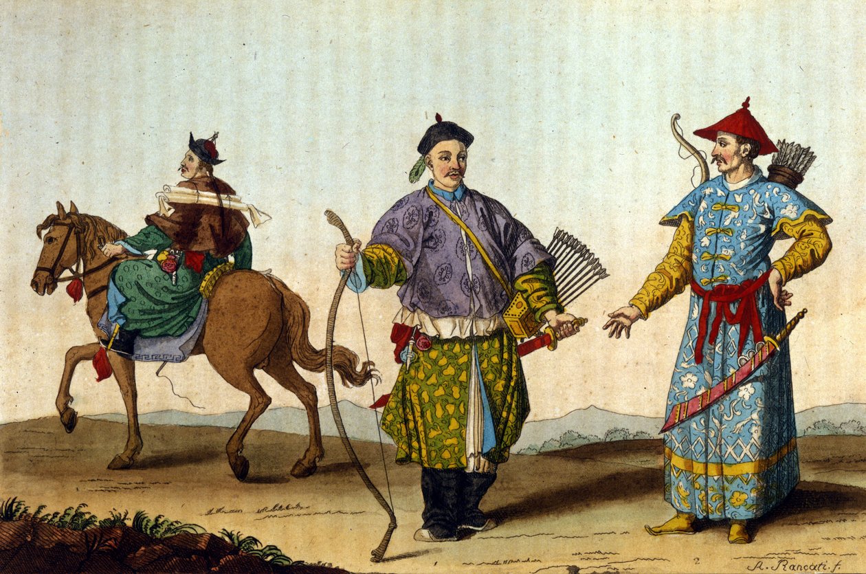 Kinesiske militærmandariner fra forskjellige tidsepoker - i” Le costume ancien et moderne””” av J. Ferrario, red. Milan av Unknown artist