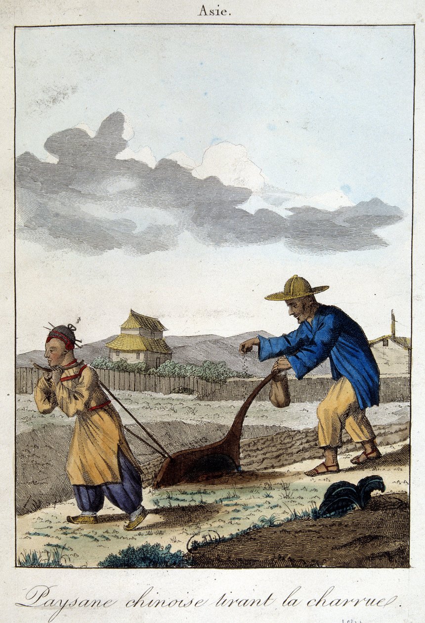 Kinesisk bonde trekker plogen. I "" Folks vaner og skikker"", red. Hocquart av Unknown artist