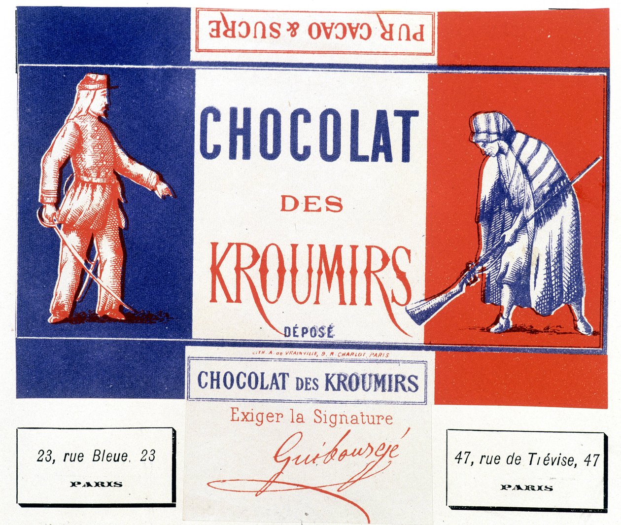 Sjokolade fra Kroumirs. Reklameetikett av Unknown artist
