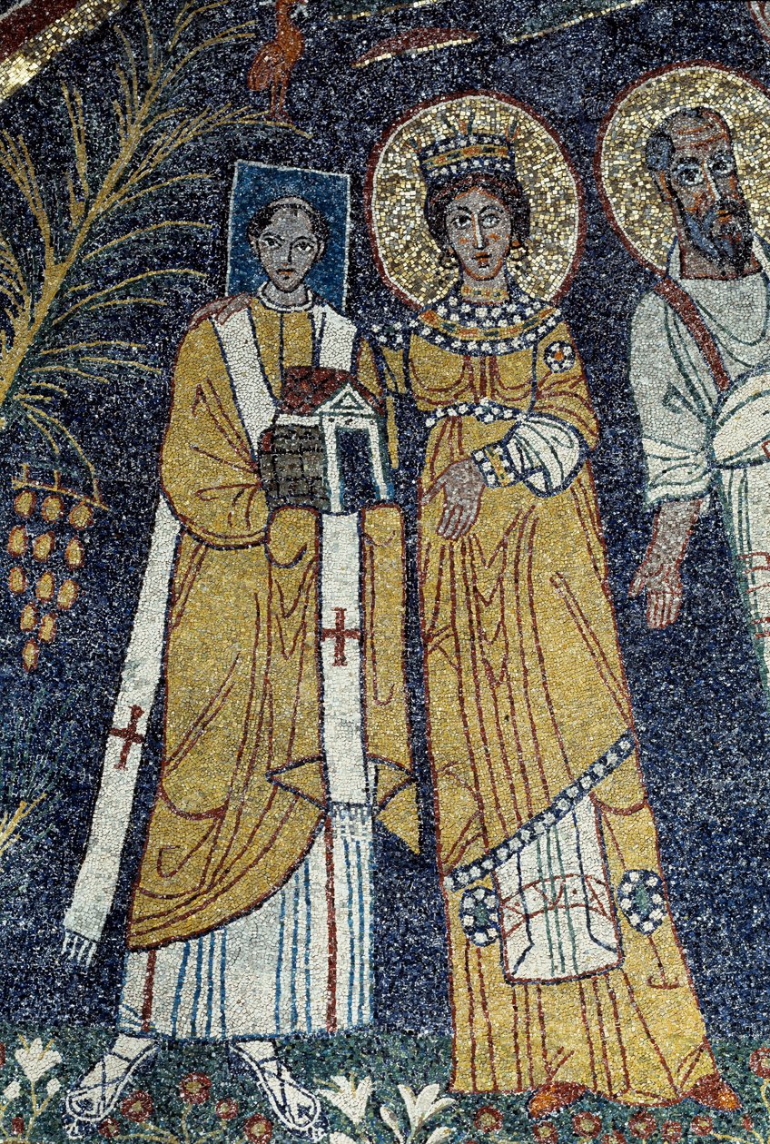 Kristus blant St Paul, St Cecilia, St Pascal, St Peter, St Valeriano og St Agata (Mosaic, 821) av Unknown artist