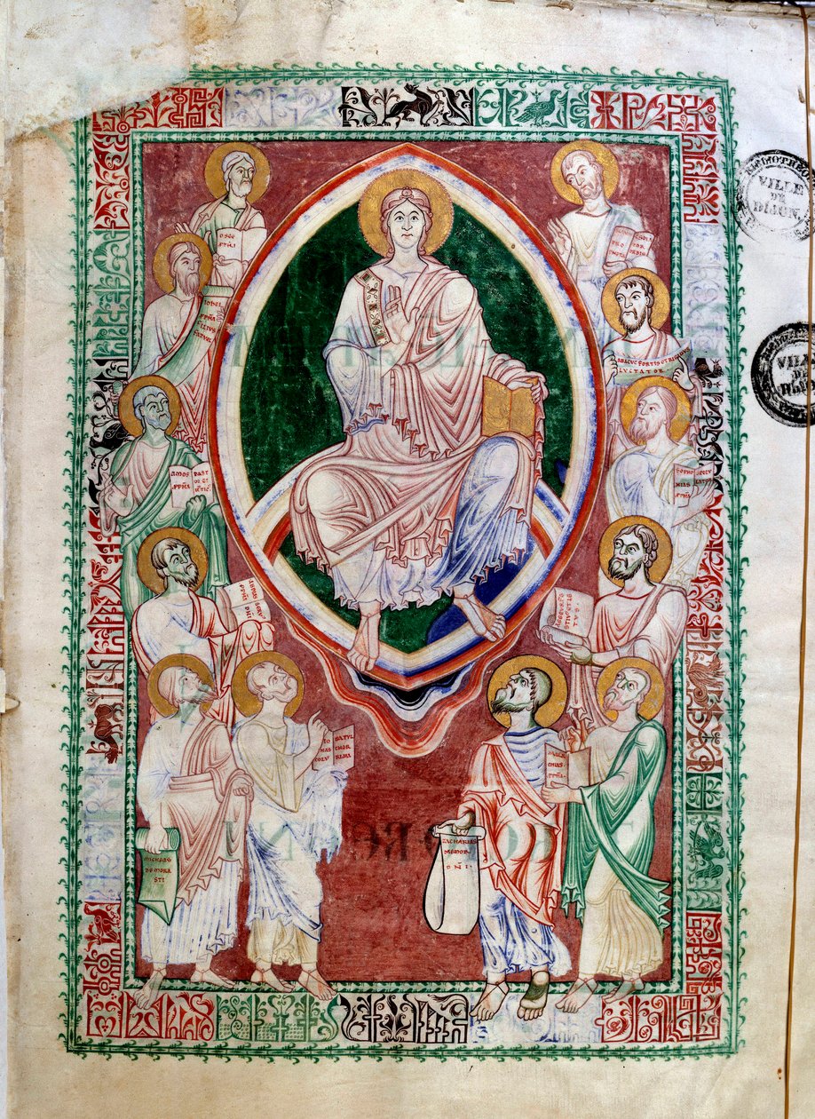 Kristus og profetene i Det gamle testamente. Manuskript av Abbey of Citeaux. Kommentarer til Jeremie de Saint Jerome (1100-tallet). Dijon, kommunalt bibliotek av Unknown artist