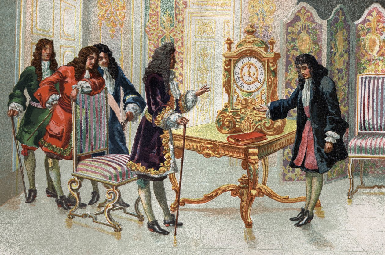 Christiaan Huygens (1629-1695), nederlandsk matematiker og astronom, overrakte klokken sin til Louis XIV. av Unknown artist