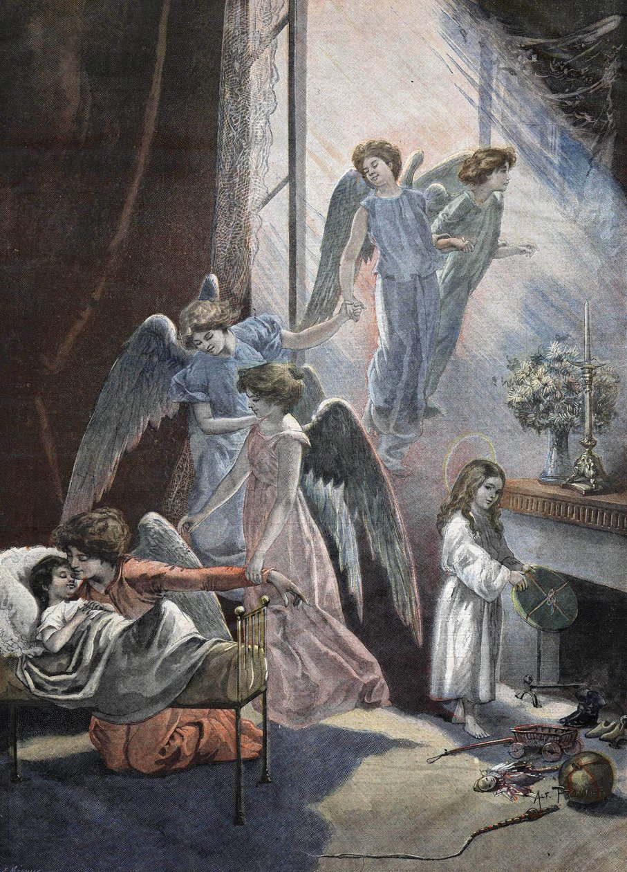 Christmas Dreaming Child Gravering 1800-tallet av Unknown artist