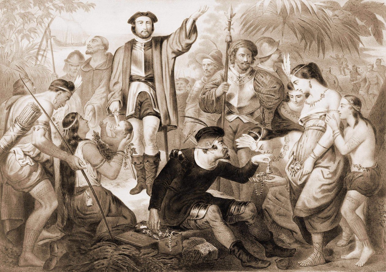 Christopher Columbus among the Indians. av Unknown artist