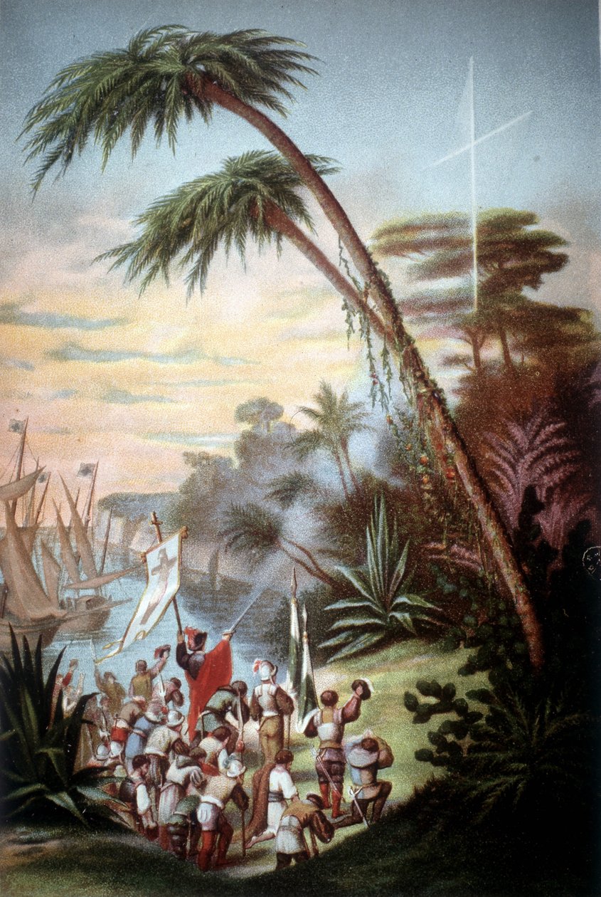 Christopher Columbus ankom San Salvador i 1492. av Unknown artist