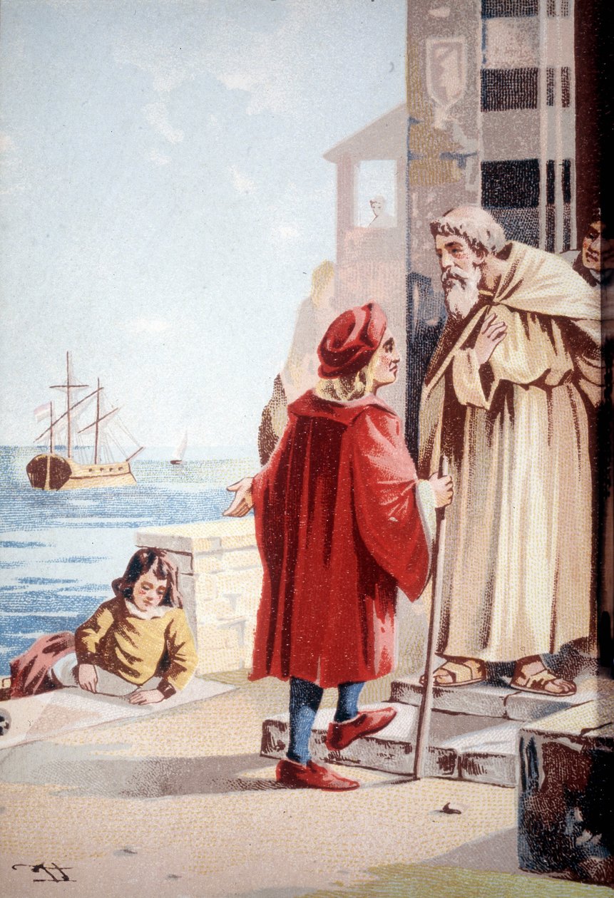 Christopher Columbus sin barndom. 1800-talls kromolitografi. av Unknown artist