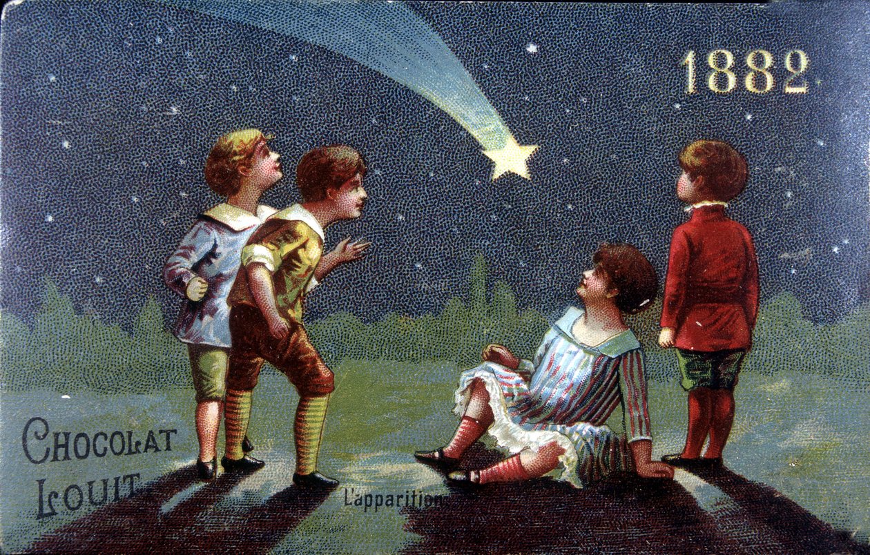 Kromolitografi Chocolat Louit fra 1882. Barn ønsker når stjernen dukker opp. av Unknown artist