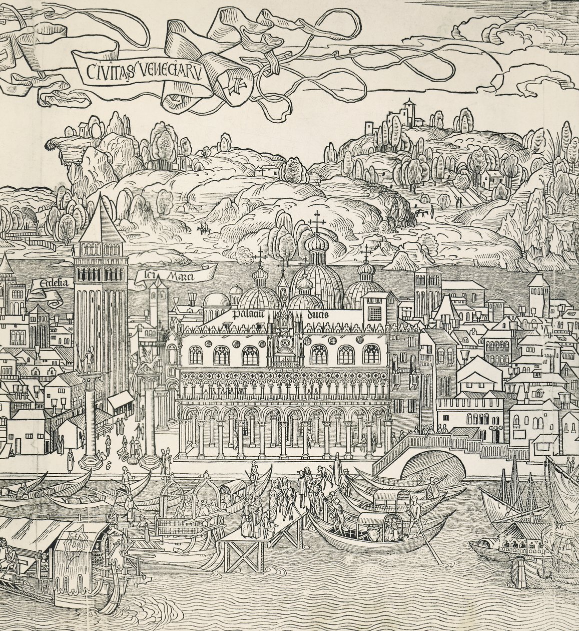 Byen Venezia, Italia, gravering av Unknown artist