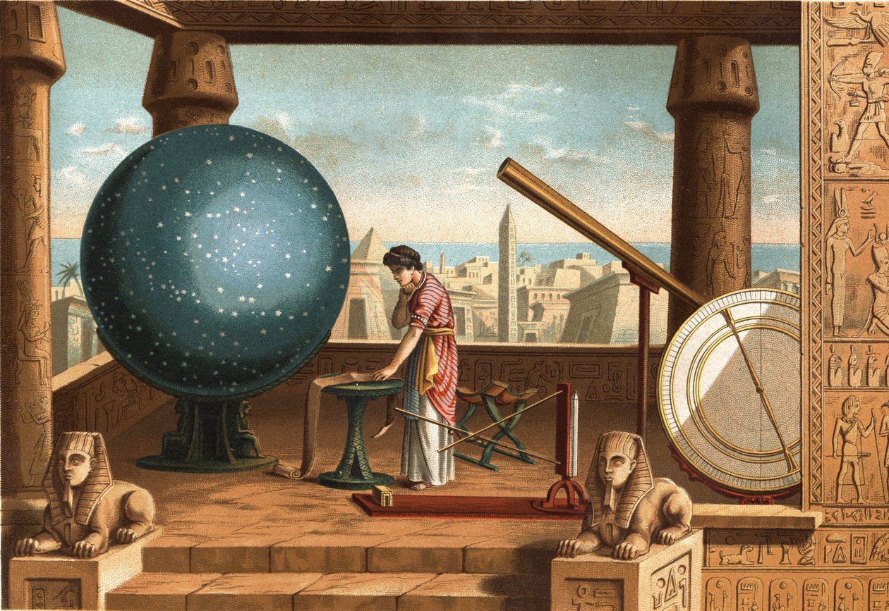 Claude Ptolemy (ca. 100 - ca. 170), Greek scholar and astronomer, in the Alexandria Observatory (Egypt). Barcelona 1877. av Unknown artist
