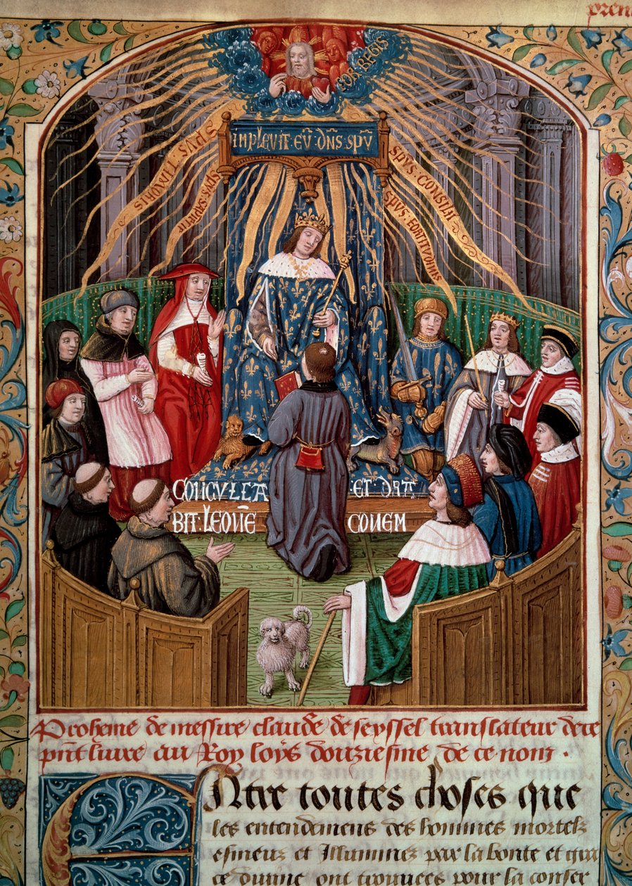 Claude de Seyssel (død 1520) tilbyr sin bok til kong Louis XII (1462-1515) Miniatyr fra Claude de Seyssels "La Grande Monarchy de France" av Unknown artist