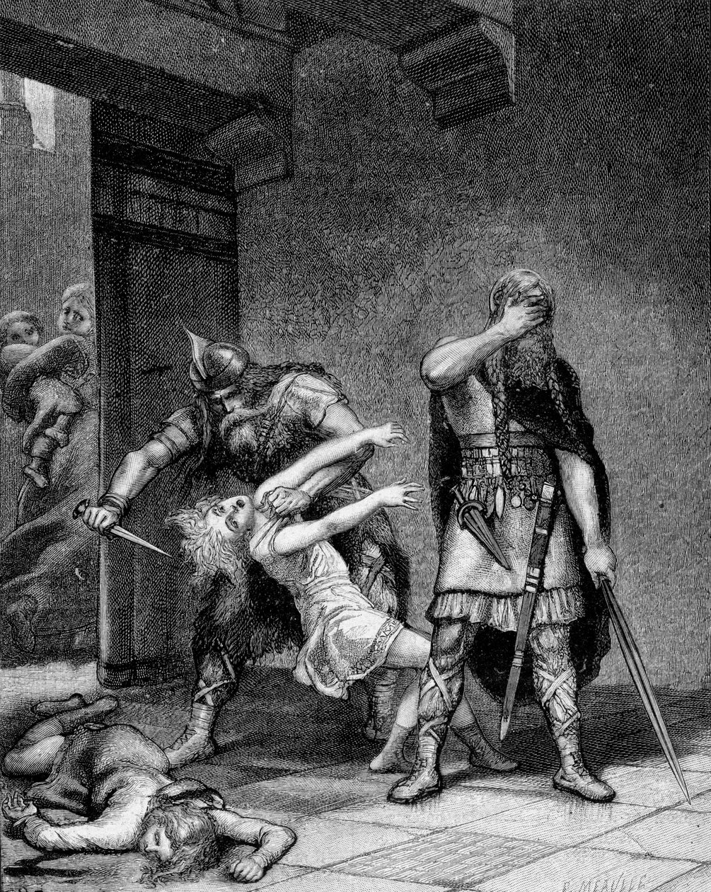 Clotaire (Clothaire) I (v.497-561) og Childebert I, de frankiske kongene, myrdet to sønner av deres bror Clodomir (495-524). av Unknown artist