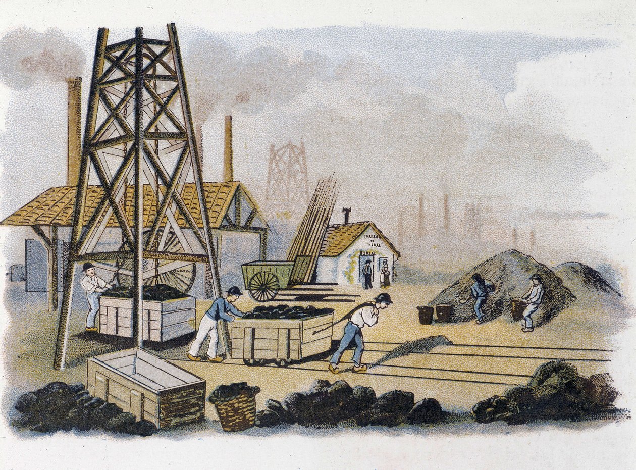 Kullgruve: transport av kull til land, Frankrike av Unknown artist