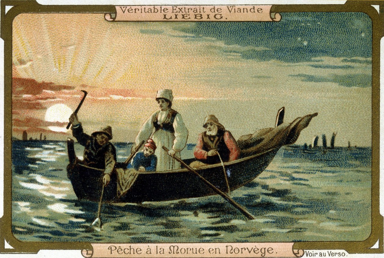 Torskefiske i Norge. Emballasje Liebig-produkter. av Unknown artist