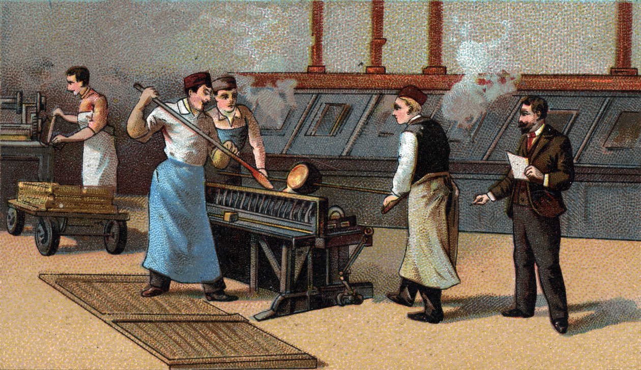 Myntfremstilling, gullblader. Kromolitografi fra slutten av 1800-tallet av Unknown artist