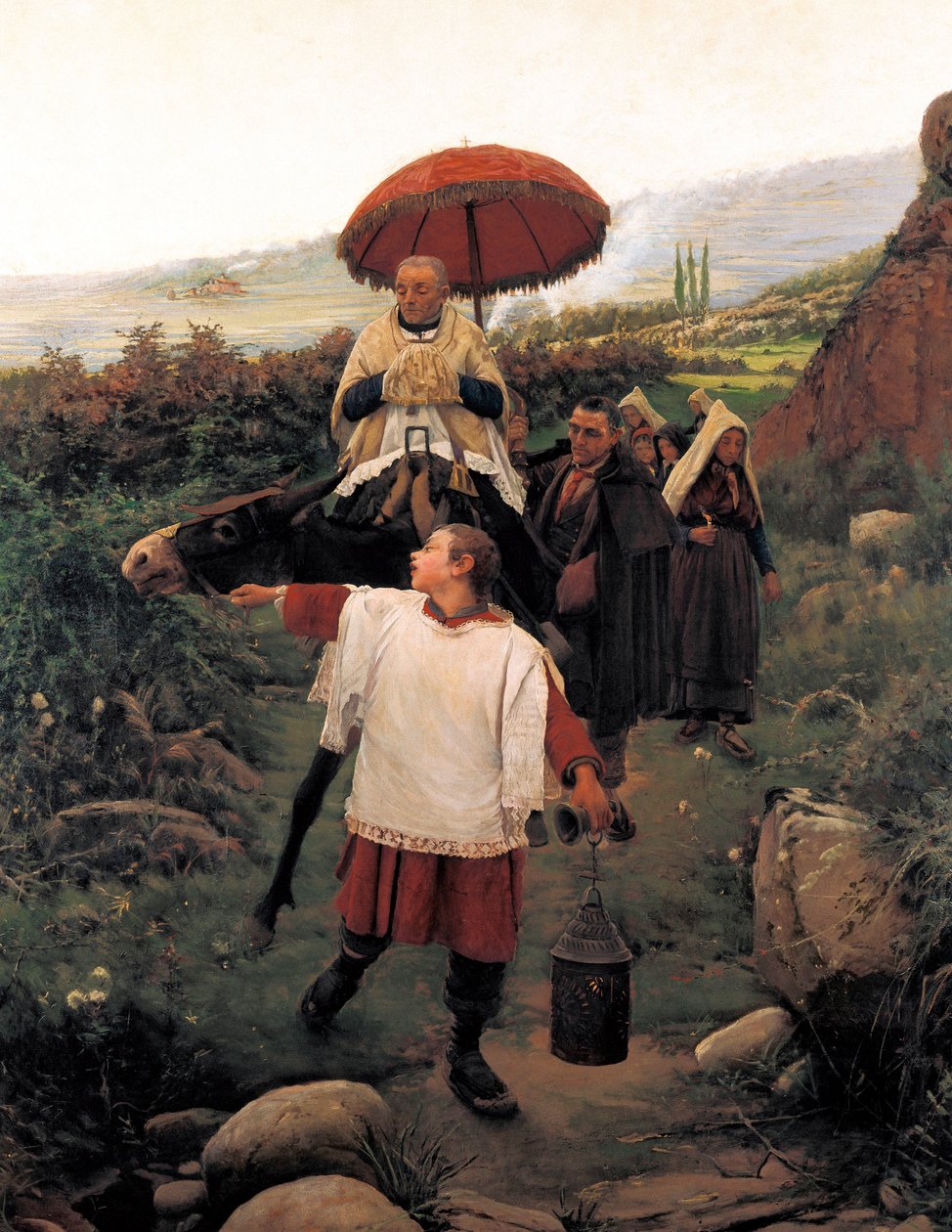 "" Kombiner fjellet "" Religious Cortege i et fjell. Maleri av Mariano VAYREDA VILA (1853-1903). Spania, Olot. Garrotxa regionale museum. av Unknown artist