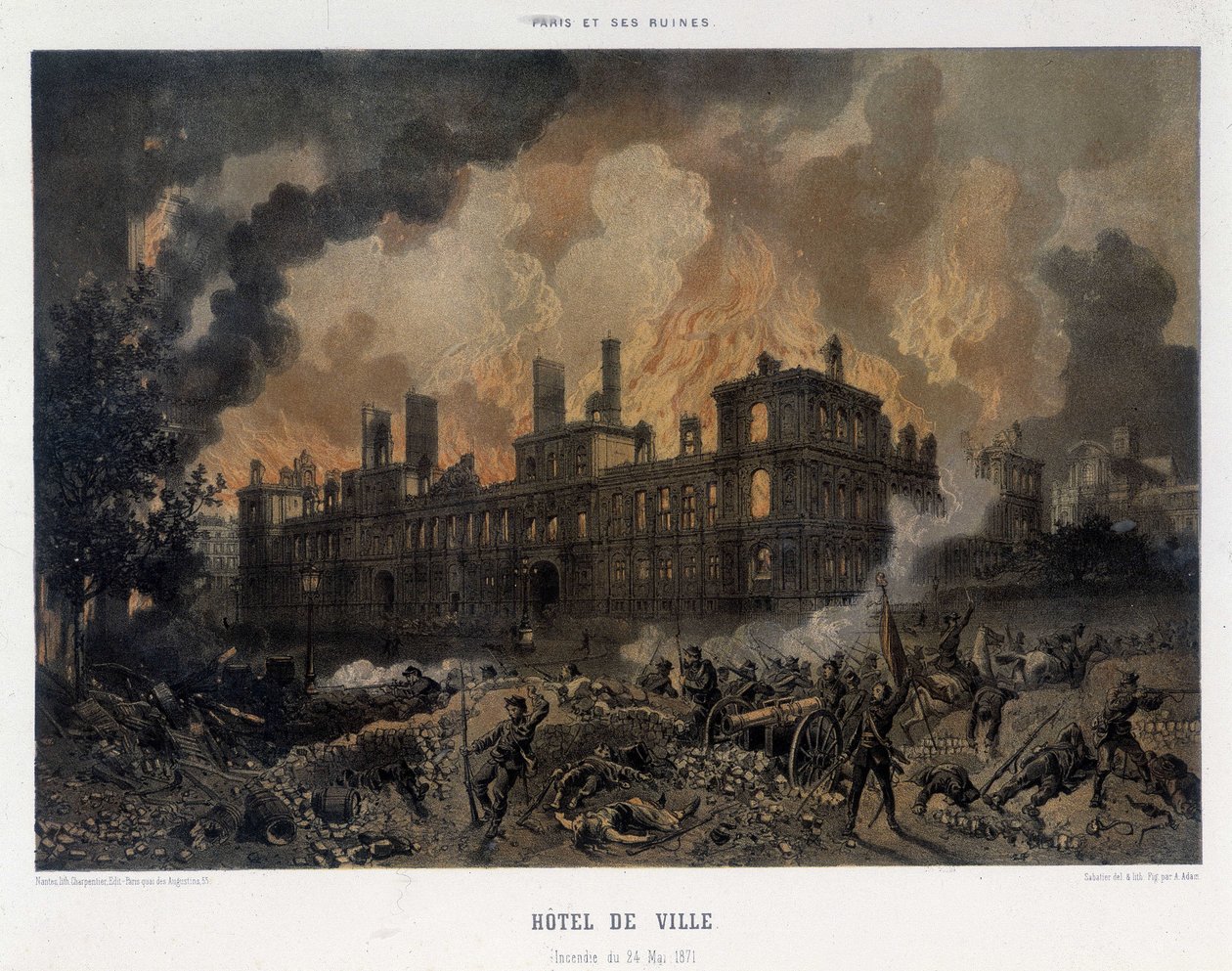 Commune de Paris: Brannen i rådhuset i Paris 24. mai av Unknown artist